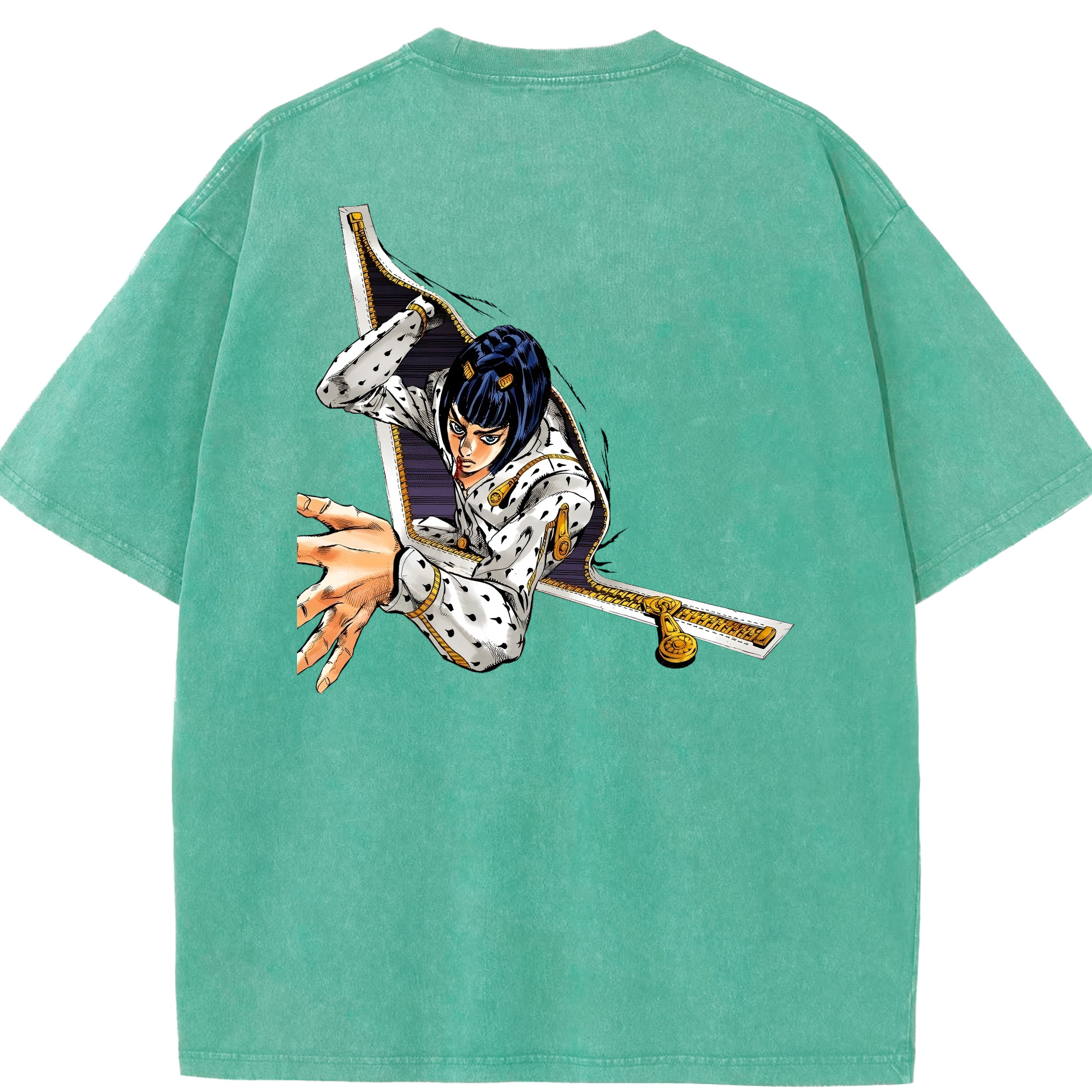 （画像用） ジョジョの奇妙な冒険 ブローノ?ブチャラティ JoJo's Bizarre Adventure Bruno Bucciarati 綿100% ヴィンテージ風 半袖Tシャツ（背面プリント）